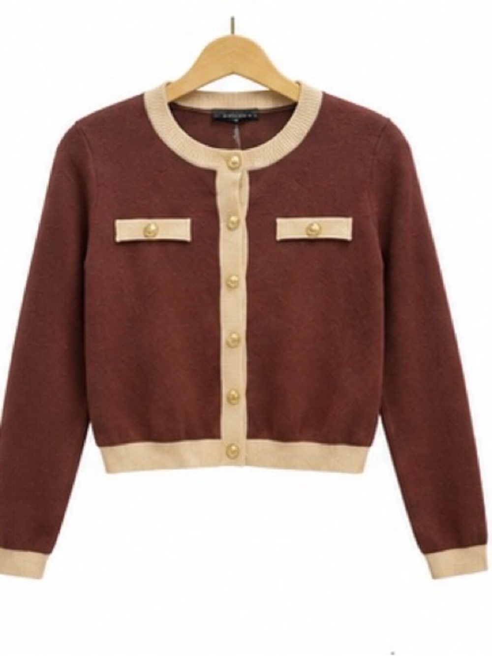 Classic Brown & Cream Button-Front Women's Cardigan Sweater